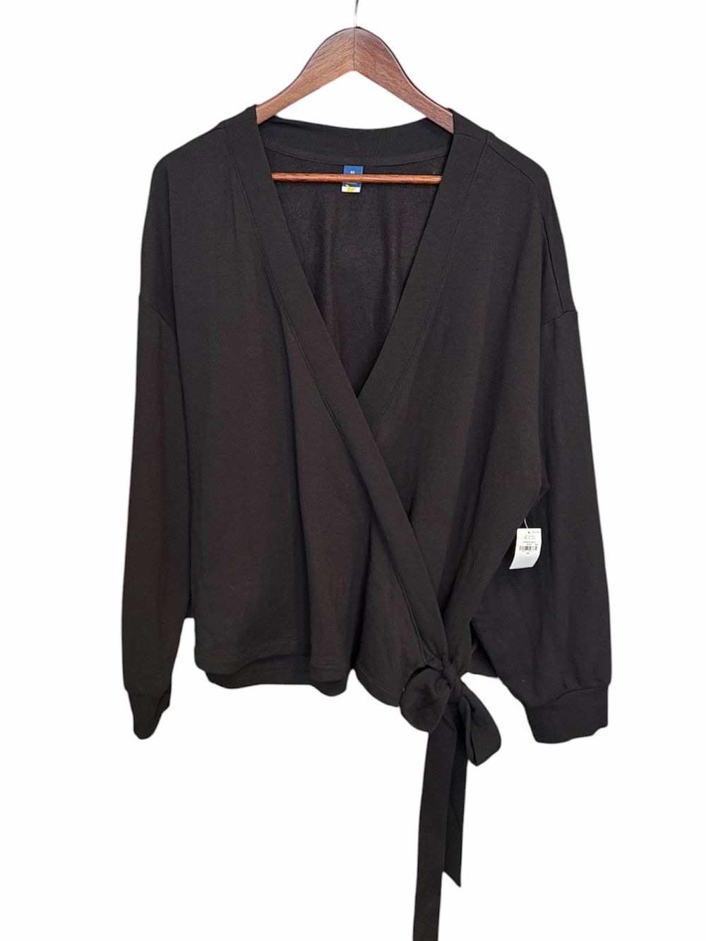 NWT Old Navy black long sleeve wrap tie front top 2X athleisure lounge cozy soft